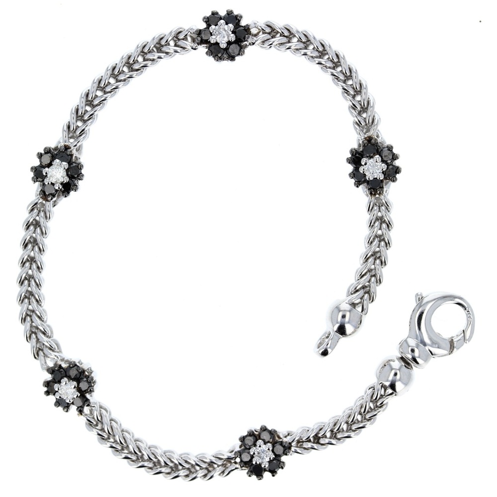 14K White Gold Diamond Flower Bracelet